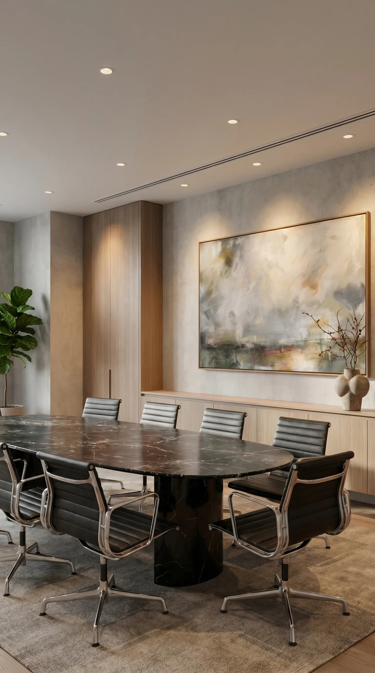 A private-bank meeting table at morning light with a legal pad and client papers arranged before an appointment.
